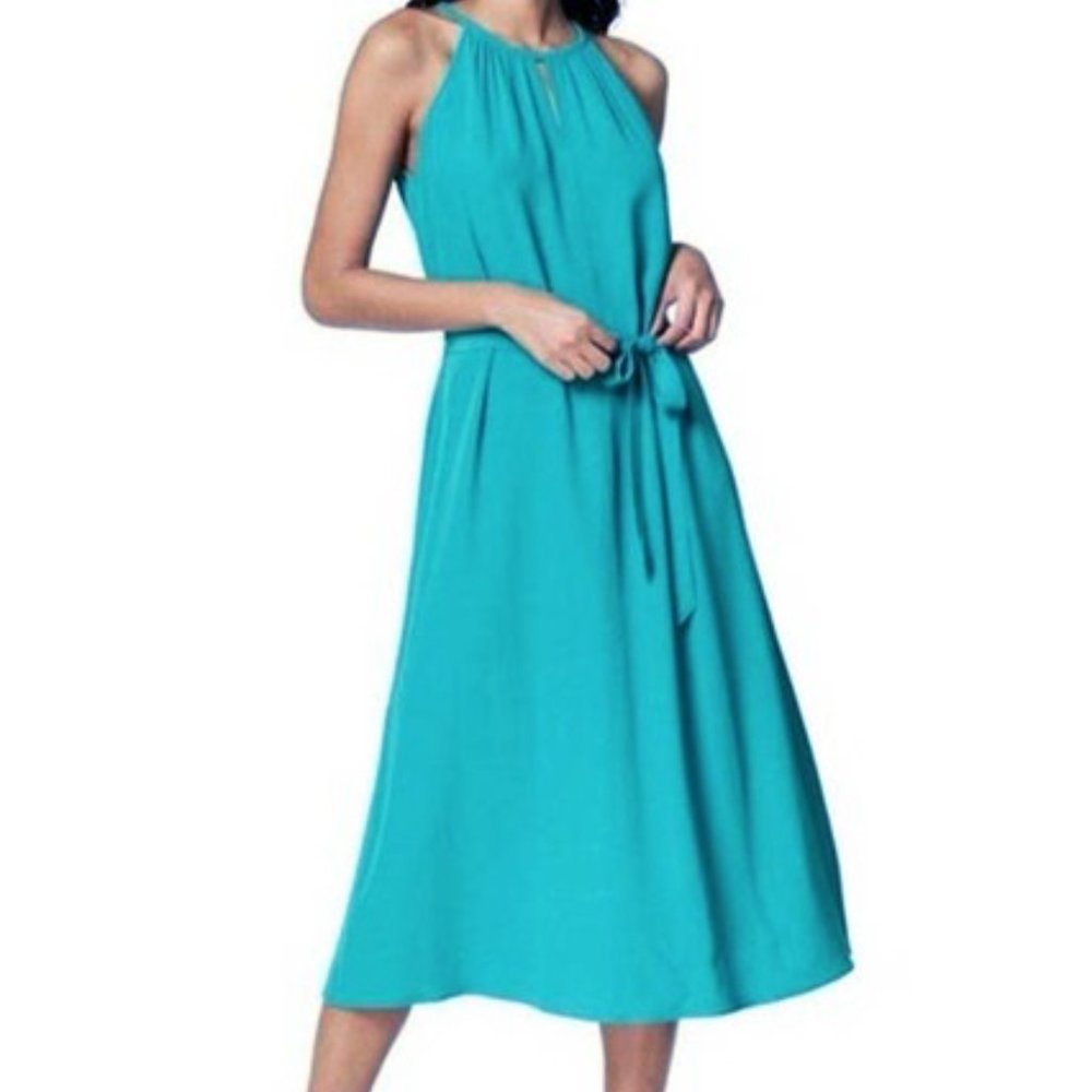 Eileen Fisher Crepe Halter Dress in Turquoise - S/P